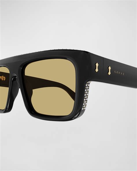 gucci men's rectangle acetate sunglasses|Gucci oversize rectangular sunglasses.